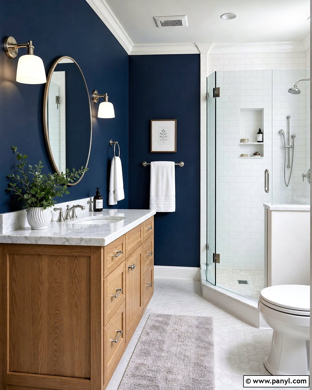 Dark Blue Bathroom With White Marble - 20 dark blue wall paint ideas
