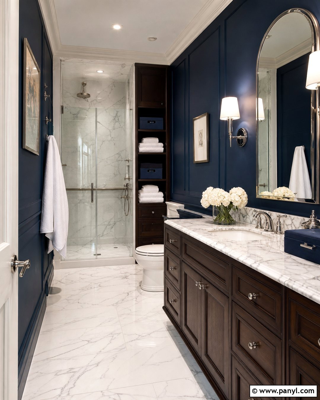Dark Blue Bathroom With White Marble - 30 Dark Blue Bathroom Walls