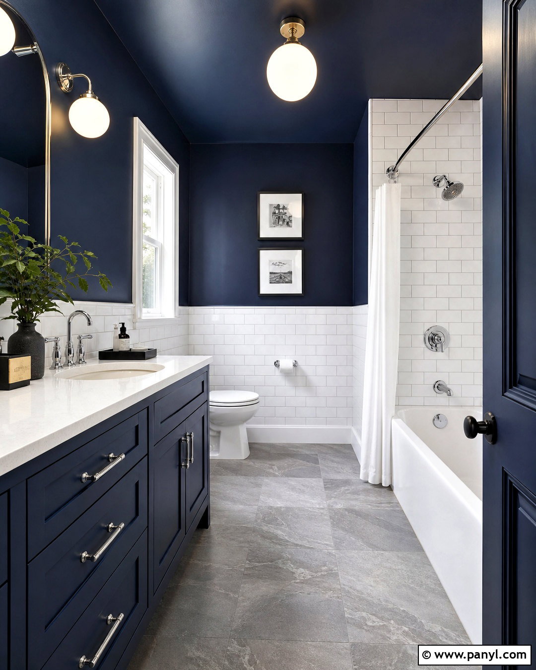 Dark Blue Bathroom With White Tile - 20 dark blue bathroom ideas