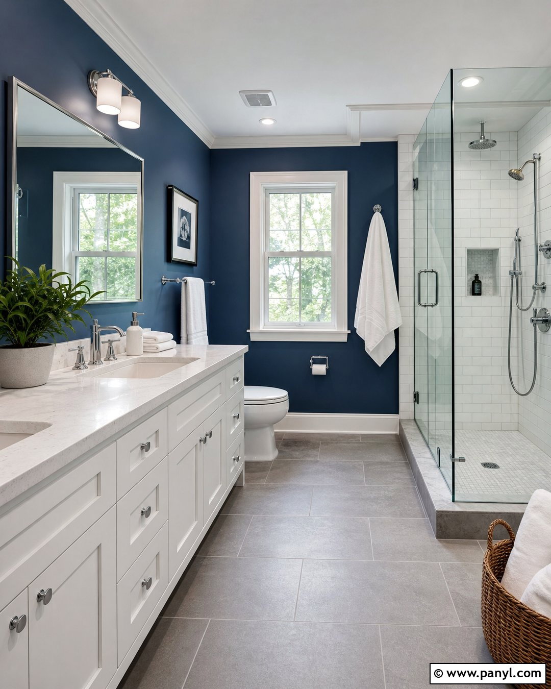 Dark Blue Bathroom With White Vanity - 30 Dark Blue Bathroom Walls