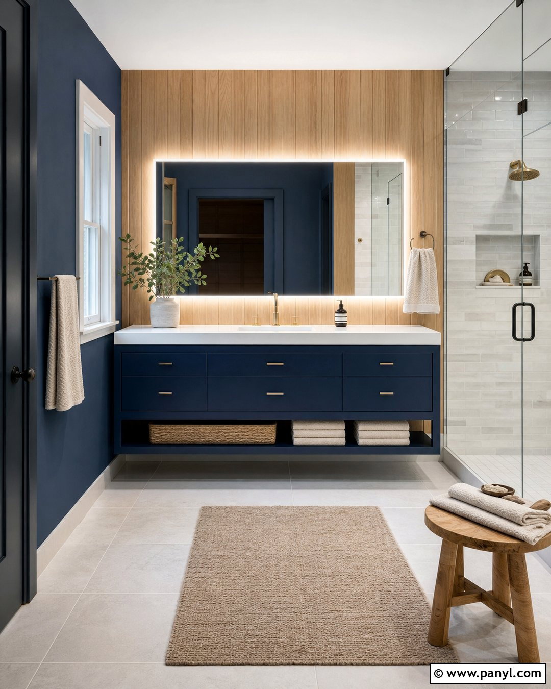 Dark Blue Bathroom With Wood Paneling - 30 Dark Blue Bathroom Walls