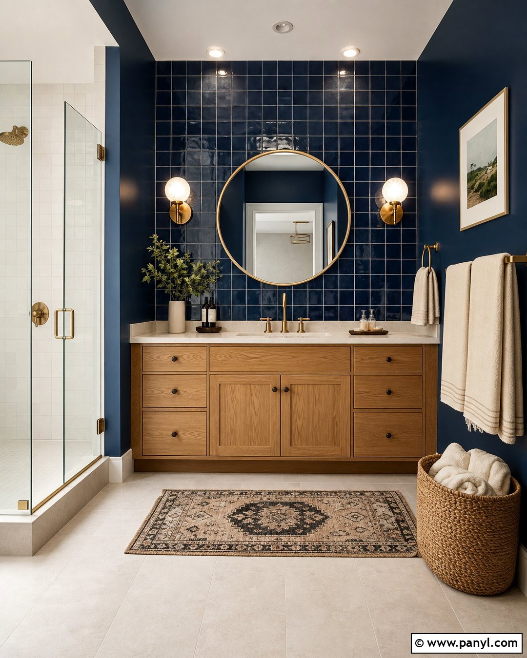 Dark Blue Bathroom With Zellige Tile - 30 Dark Blue Bathroom Walls