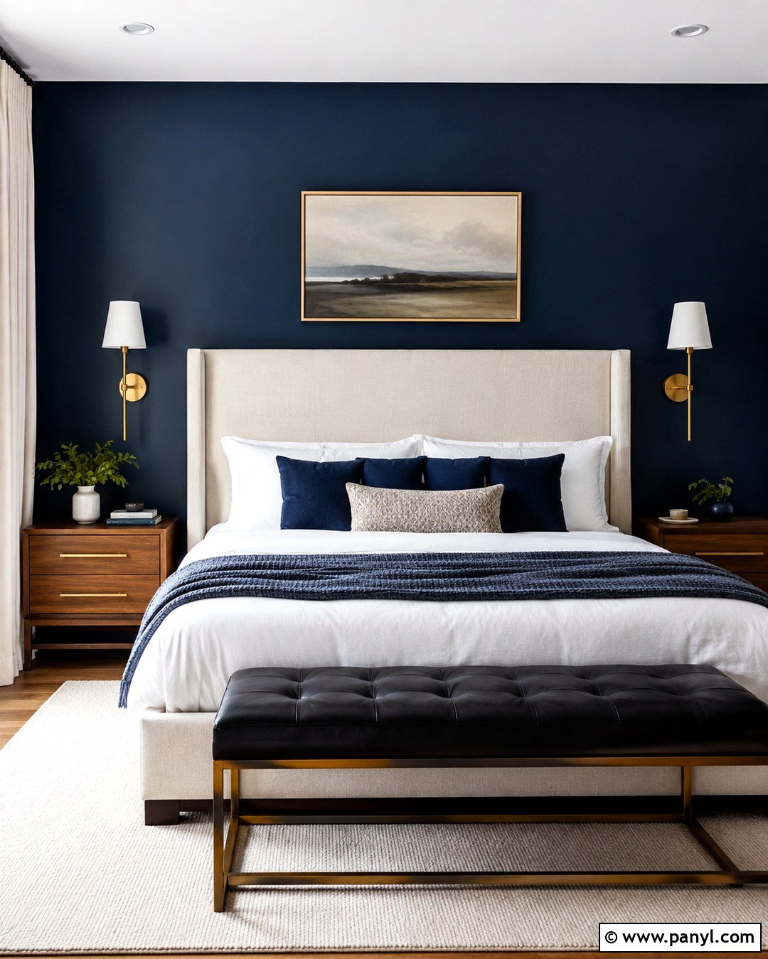 Dark Blue Bedroom Wall With Gold Sconces - 20 Dark Blue Wall With Gold Accents
