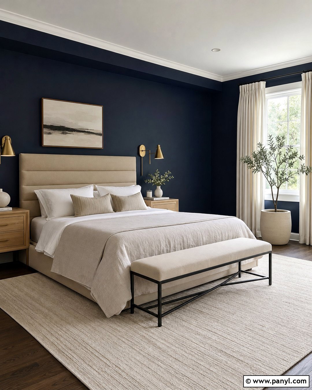 Dark Blue Bedroom Walls With Linen Bedding - 20 Contemporary Dark Blue Walls