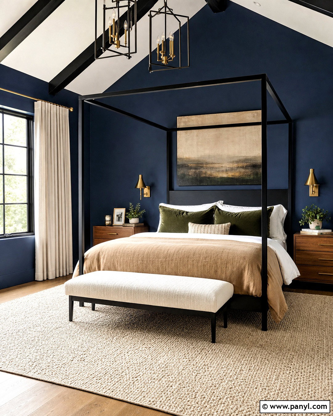 Dark Blue Bedroom With A Canopy Bed - 20 dark blue walls bedroom ideas
