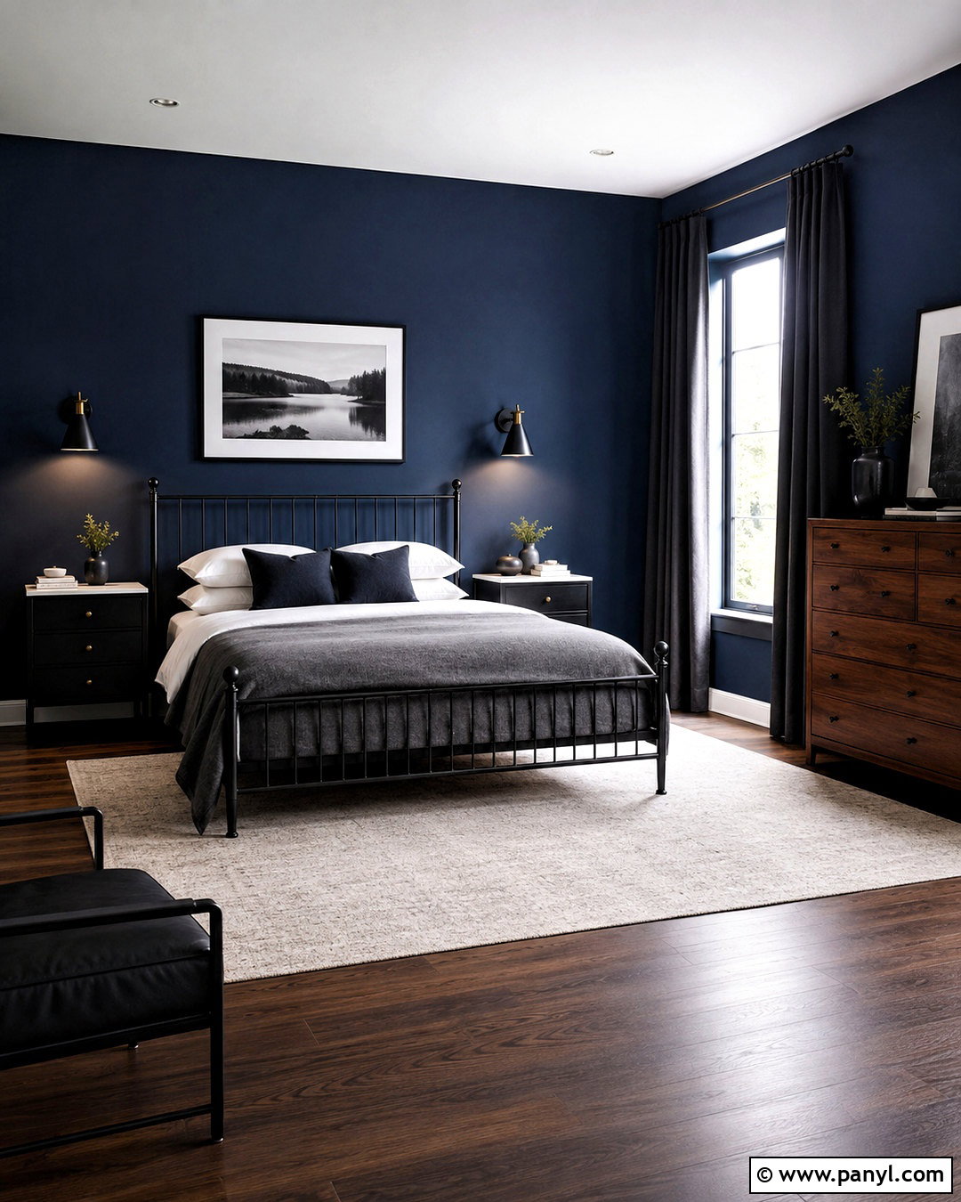 Dark Blue Bedroom With Black Accents - 20 dark blue bedroom aesthetic ideas