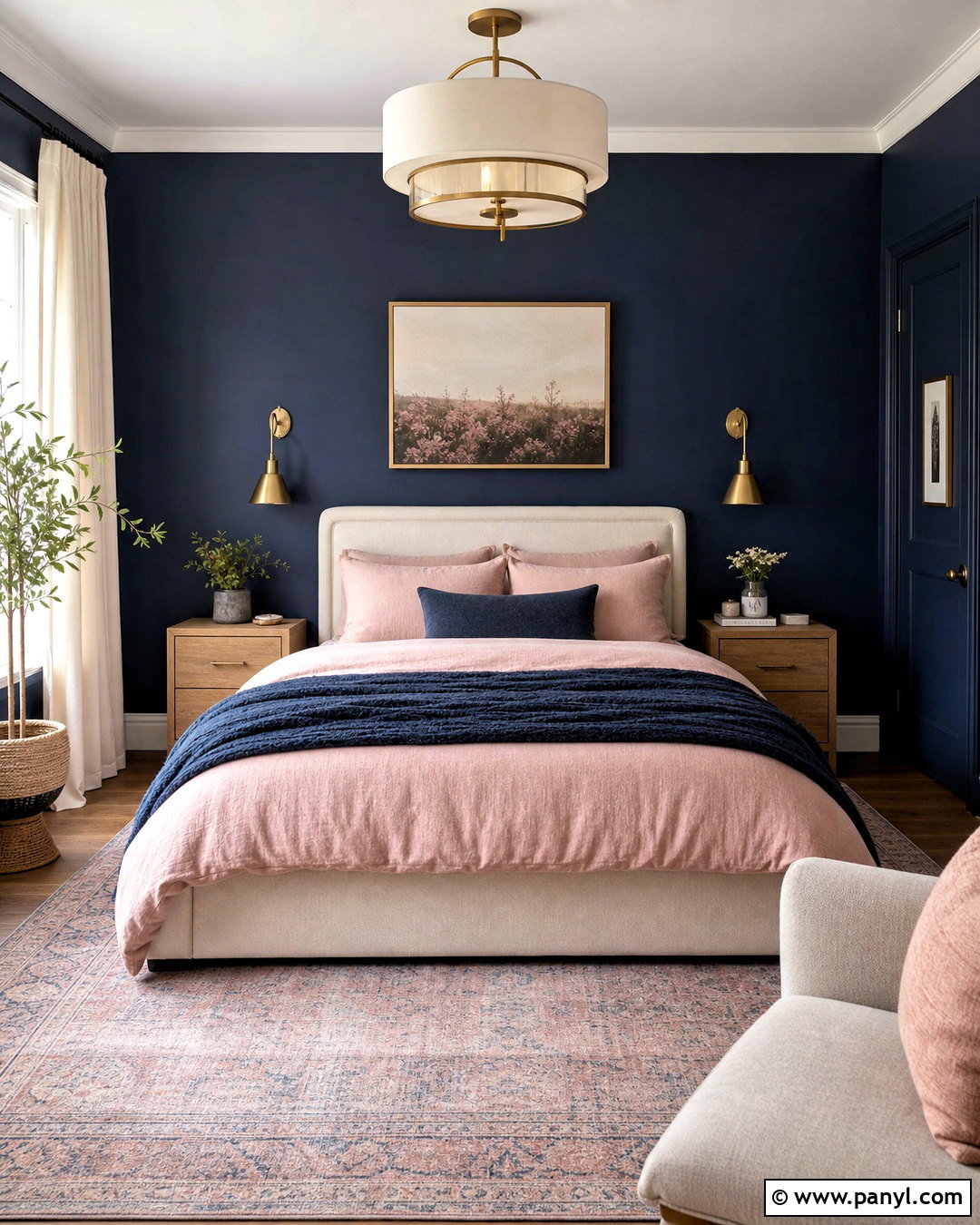 Dark Blue Bedroom With Blush Accents - 20 dark blue interior design ideas