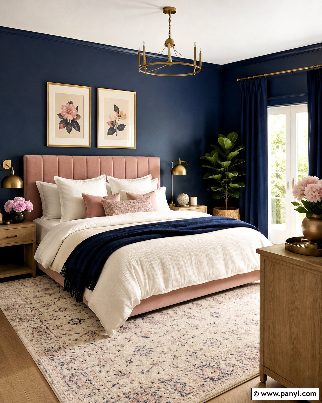 Dark Blue Bedroom With Blush Pink - 20 dark blue bedroom ideas