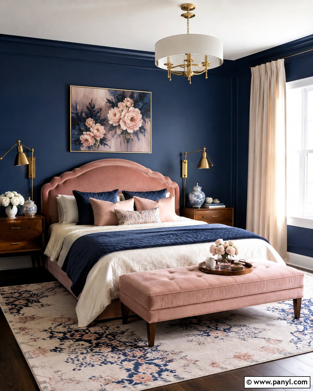 Dark Blue Bedroom With Blush Pink - 20 dark blue bedroom aesthetic ideas