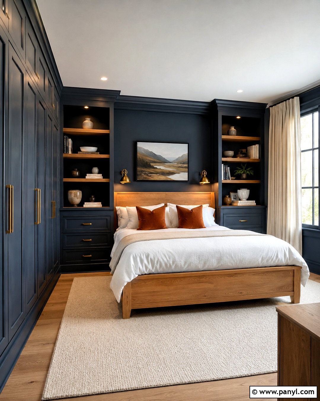 Dark Blue Bedroom With Built-In Storage - 20 dark painted bedrooms