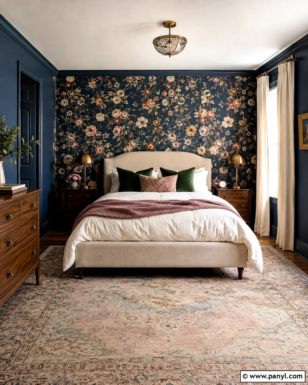 Dark Blue Bedroom With Floral Wallpaper - 20 dark blue bedroom aesthetic ideas