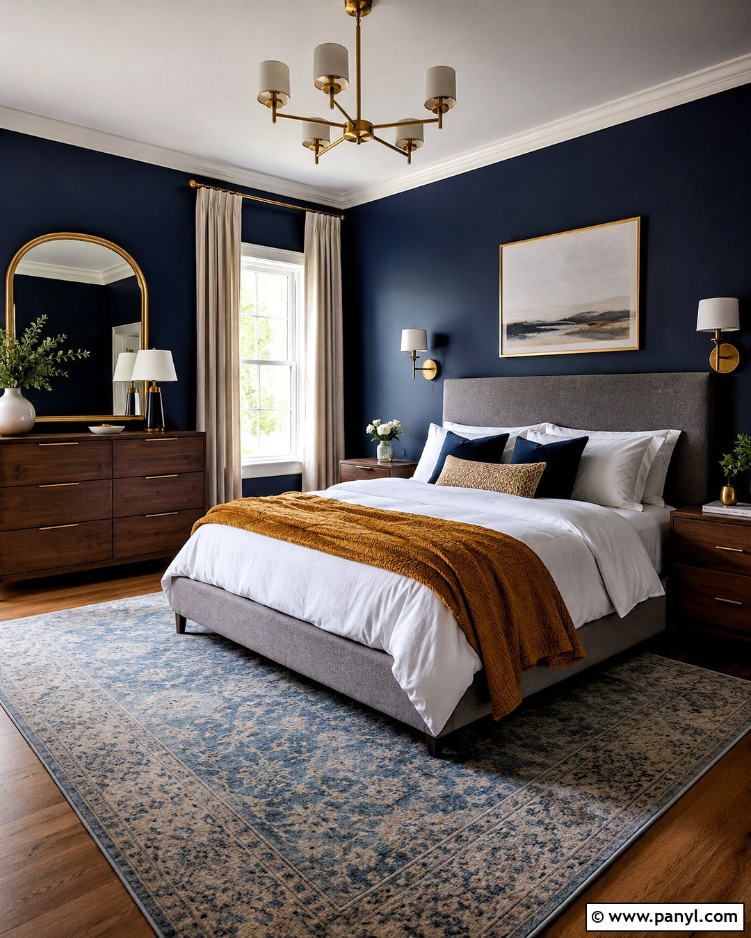 Dark Blue Bedroom With Gold Accents - 20 dark blue bedroom ideas