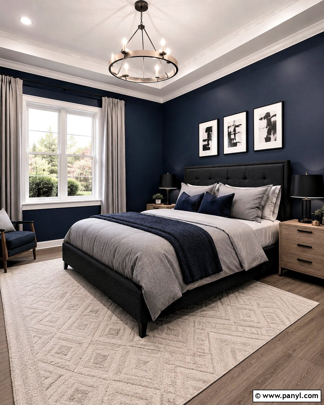 Dark Blue Bedroom With Gray Bedding - 20 dark blue bedroom ideas