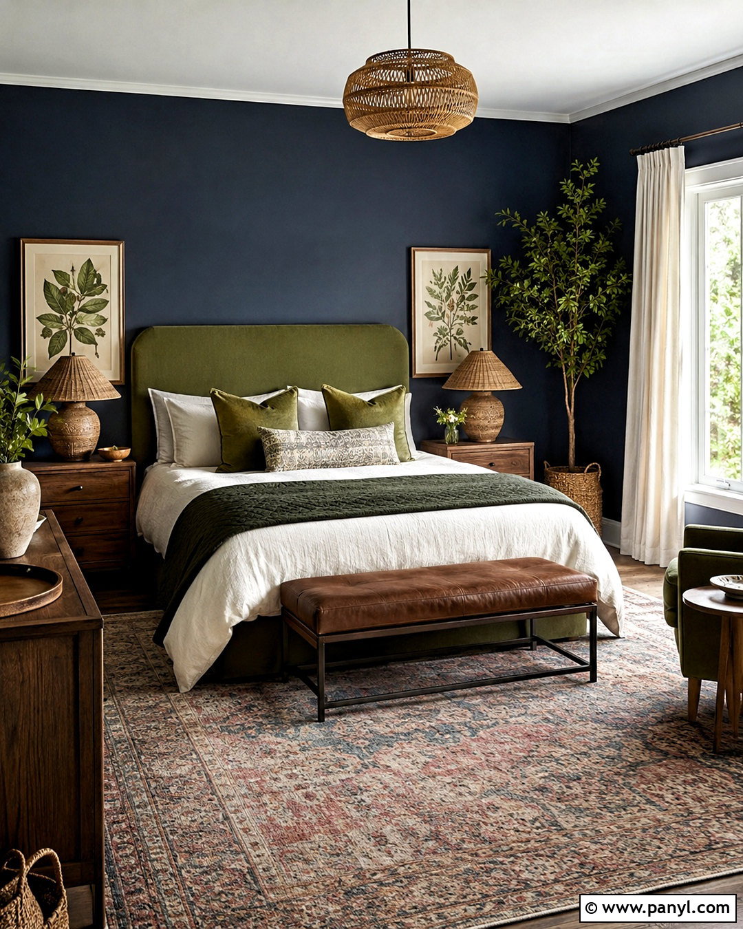 Dark Blue Bedroom With Green Accents - 20 dark blue bedroom ideas