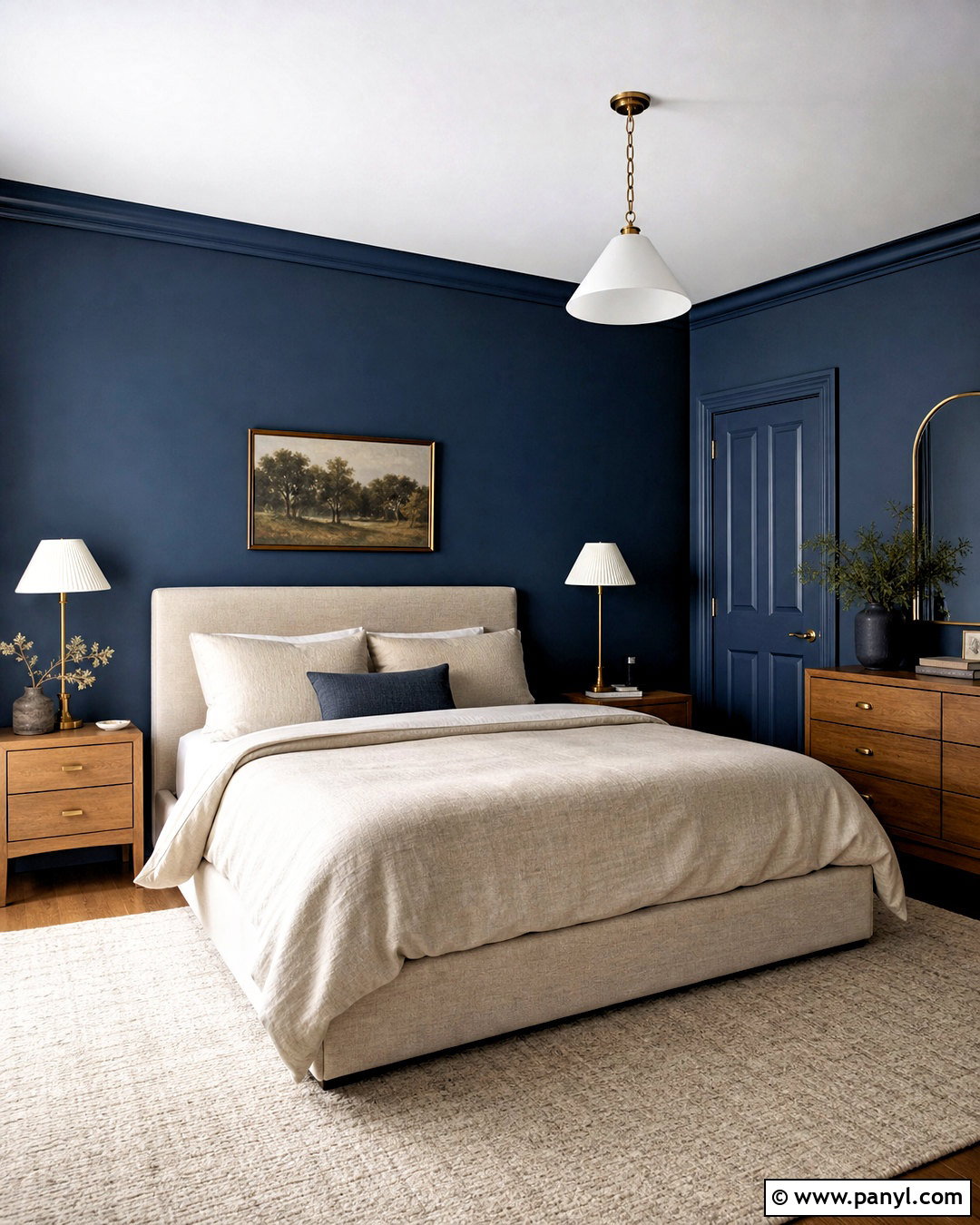 Dark Blue Bedroom With Matching Trim - 20 dark blue wall paint ideas