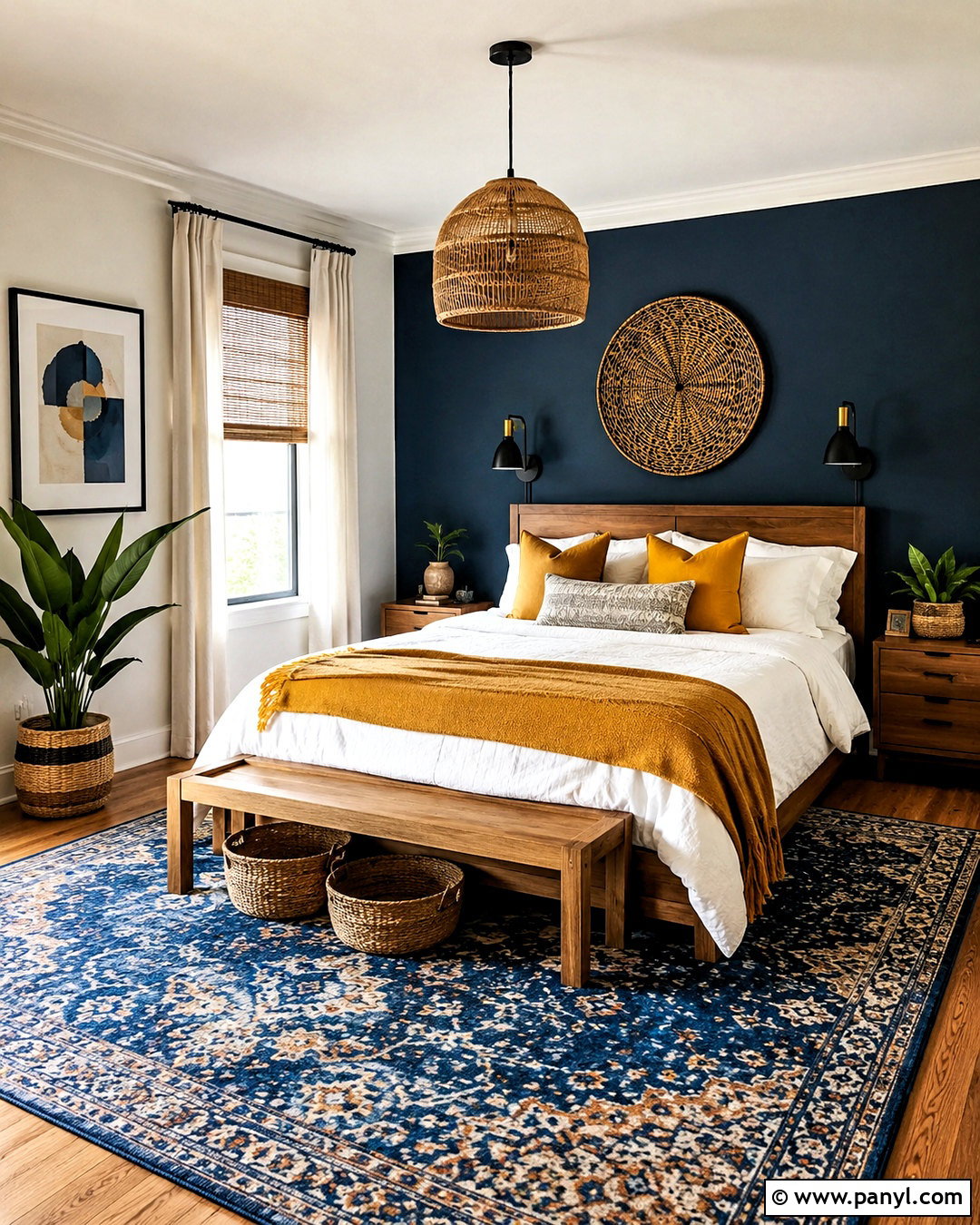 Dark Blue Bedroom With Mustard Yellow - 20 dark blue bedroom ideas