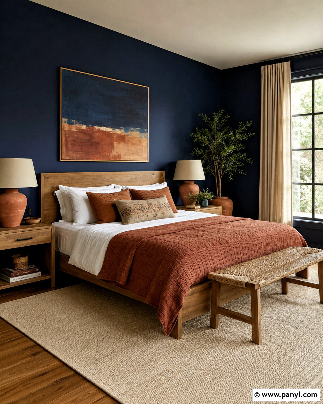 Dark Blue Bedroom With Terracotta Decor - 20 dark blue rooms