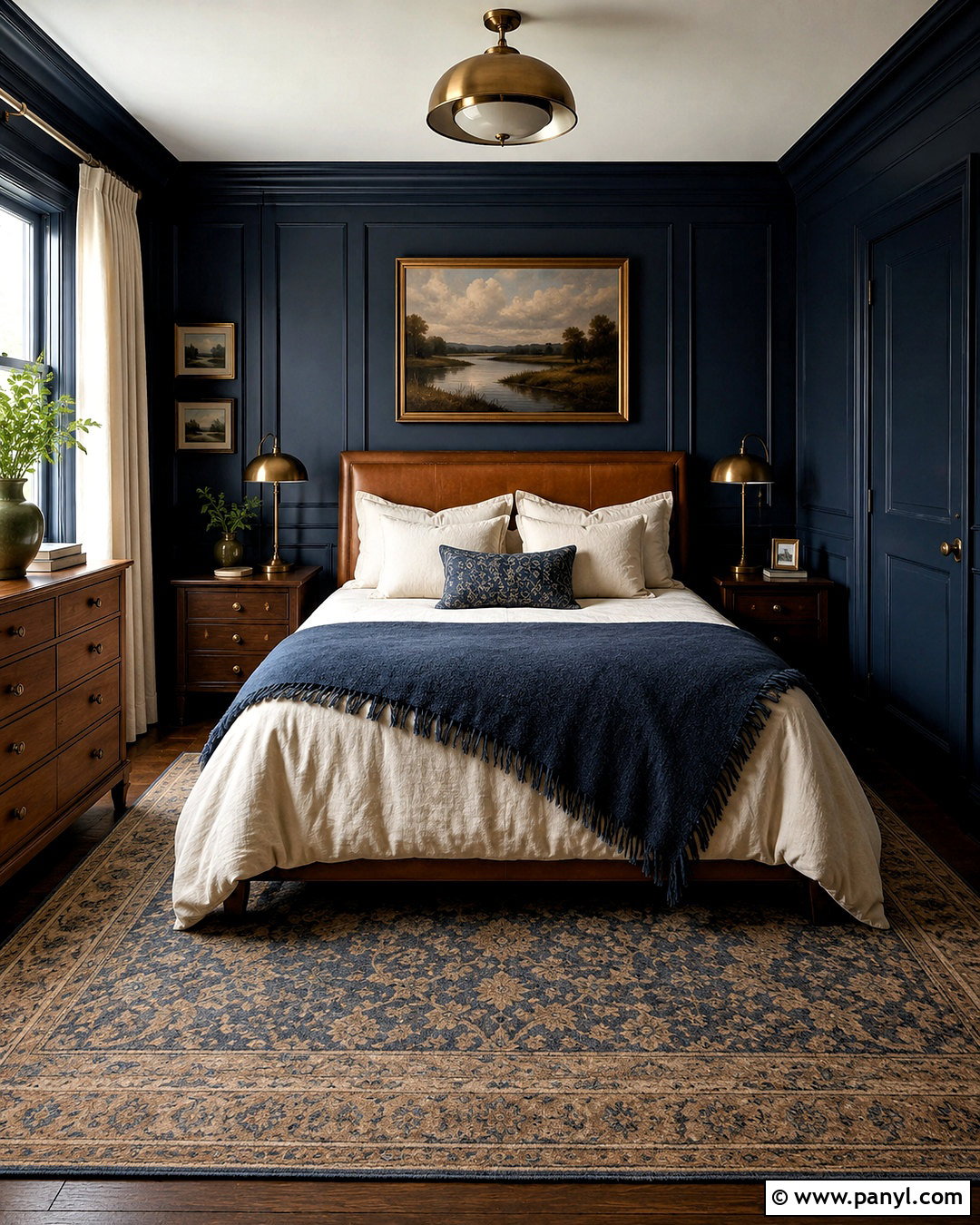 Dark Blue Bedroom With Wall Paneling - 20 dark blue bedroom aesthetic ideas