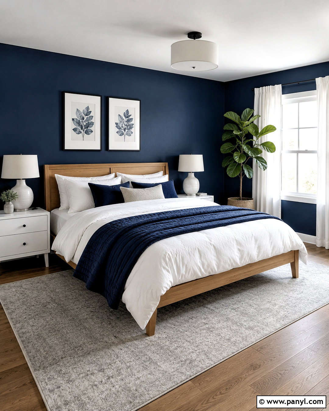 Dark Blue Bedroom With White Bedding - 20 dark blue bedroom aesthetic ideas
