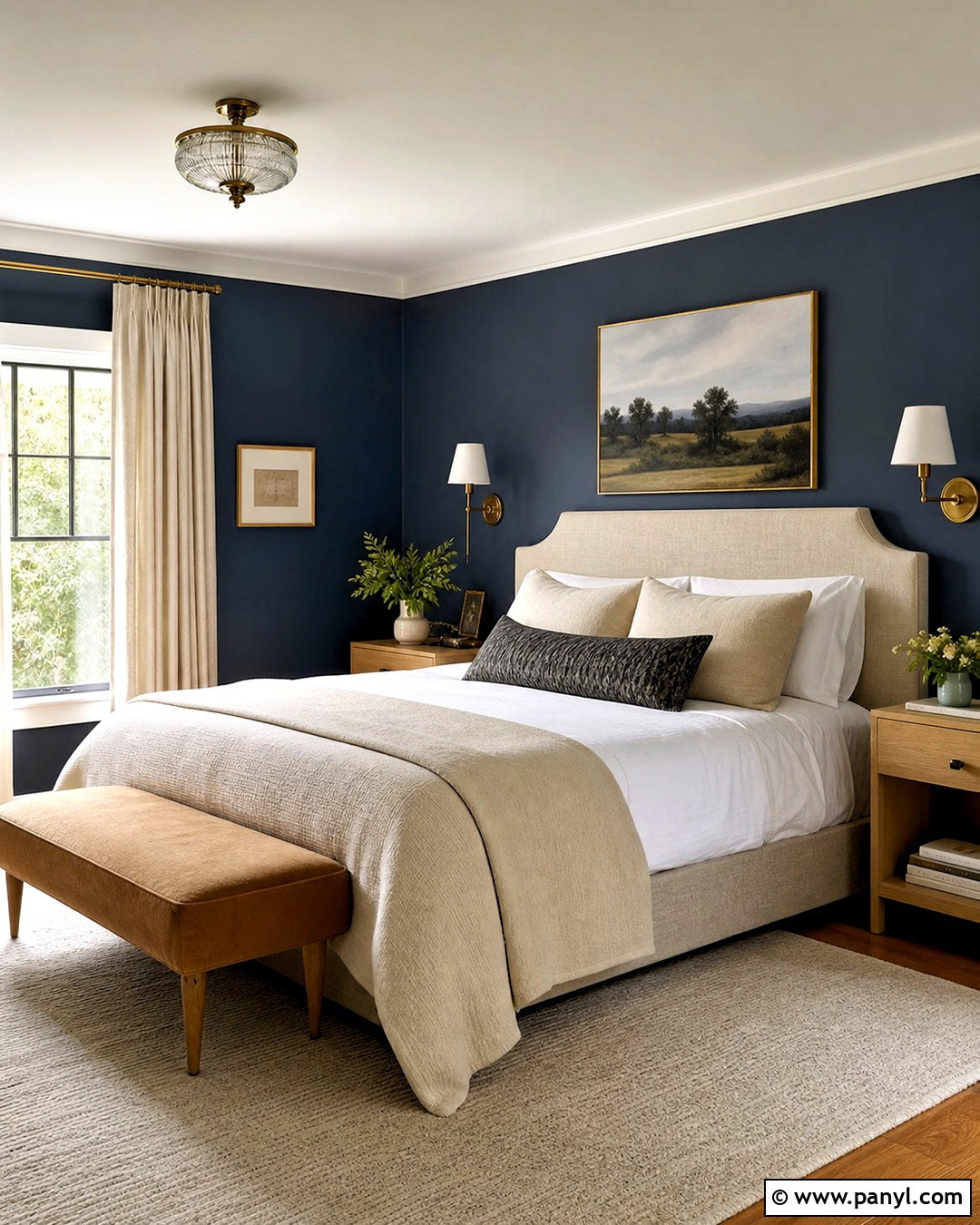Dark Blue Bedroom With White Bedding - 20 dark blue interior ideas