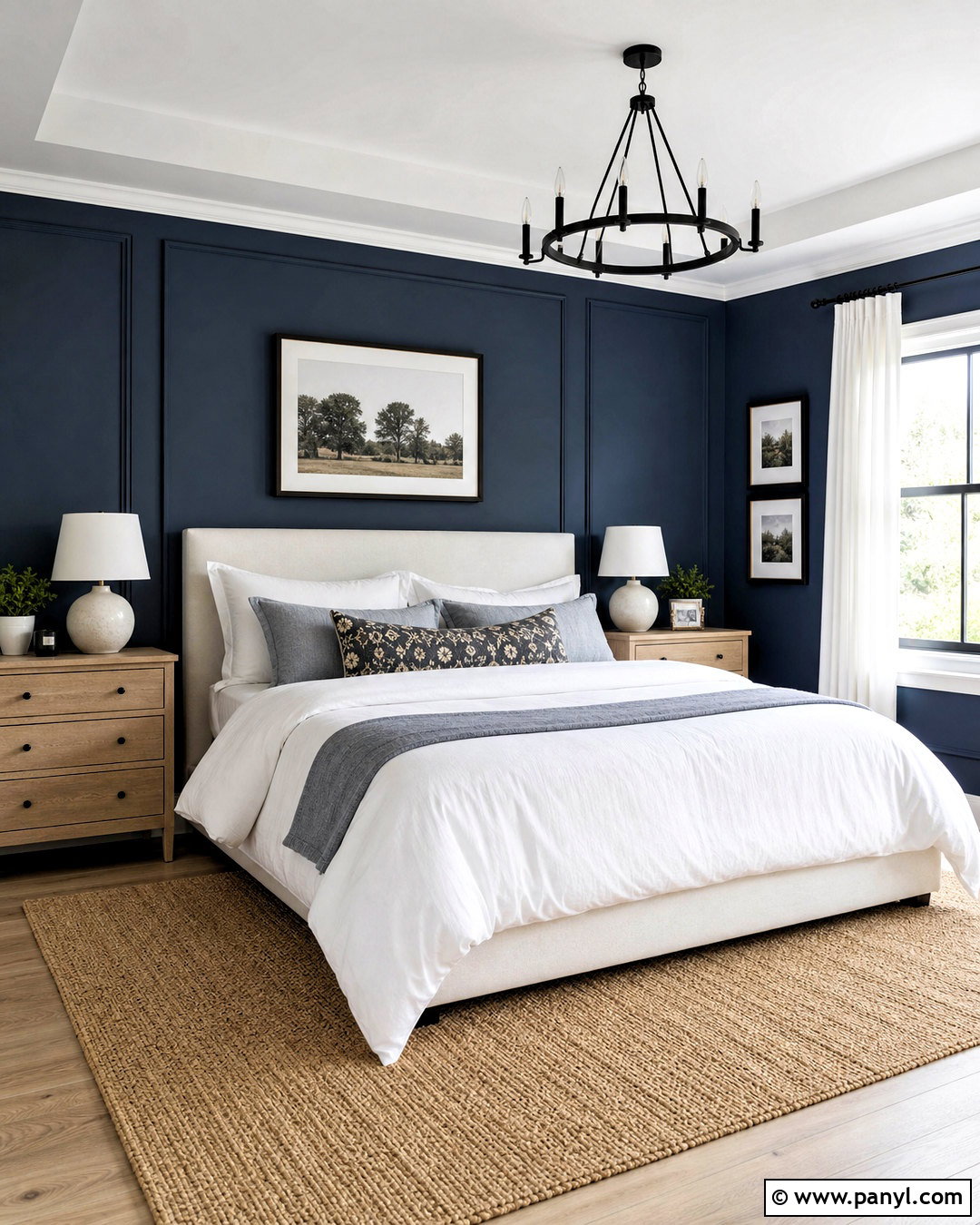 Dark Blue Bedroom With White Bedding - 20 dark blue wall bedroom ideas