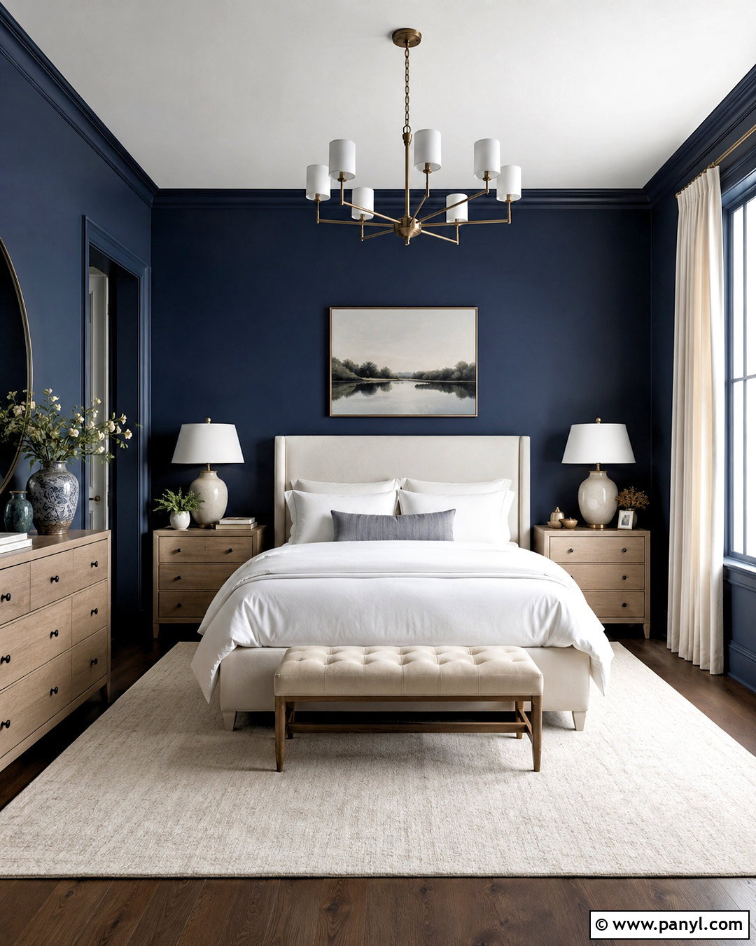 Dark Blue Bedroom With White Bedding - 20 dark blue bedroom ideas
