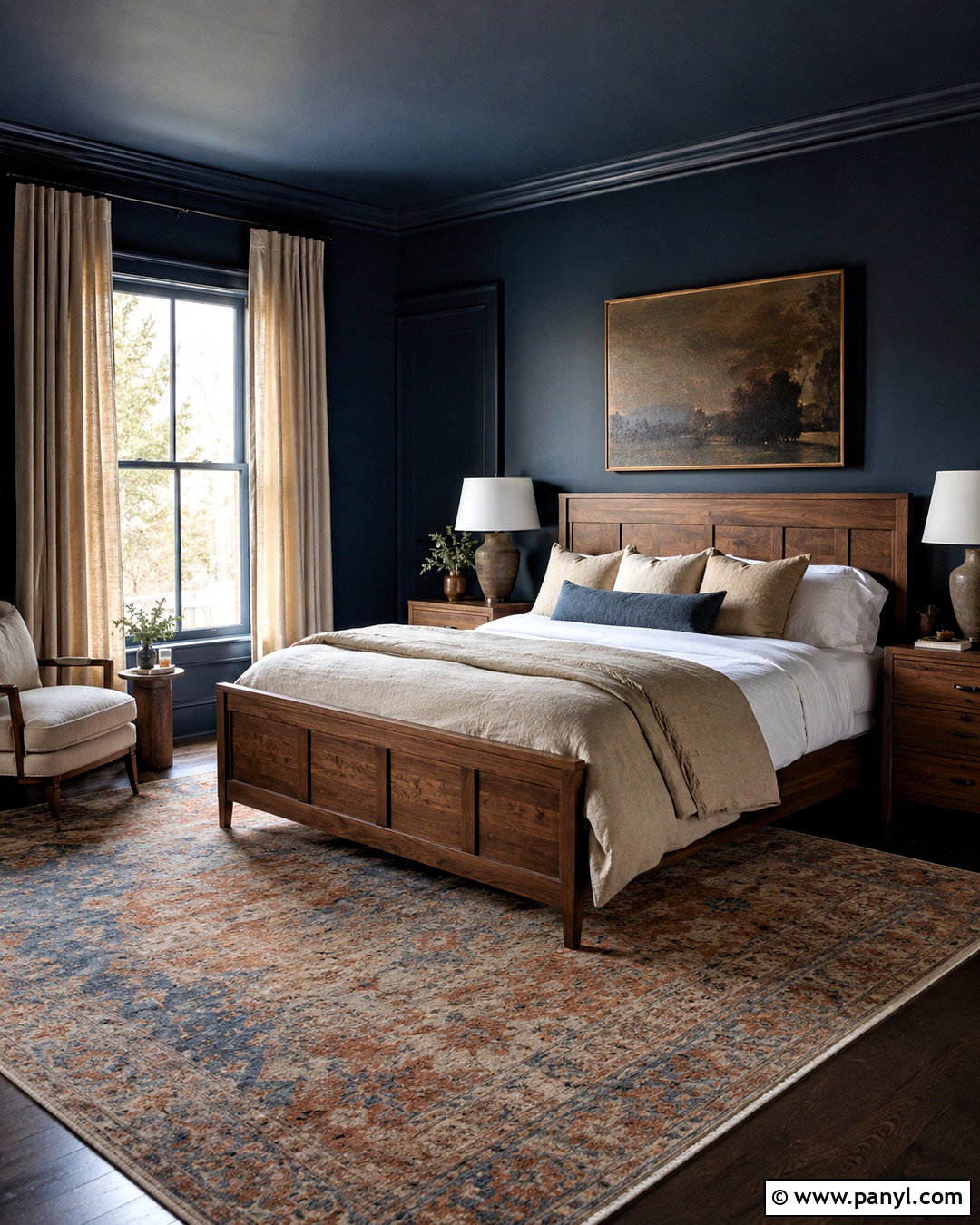 Dark Blue Bedroom With Wood Furniture - 20 dark blue rooms