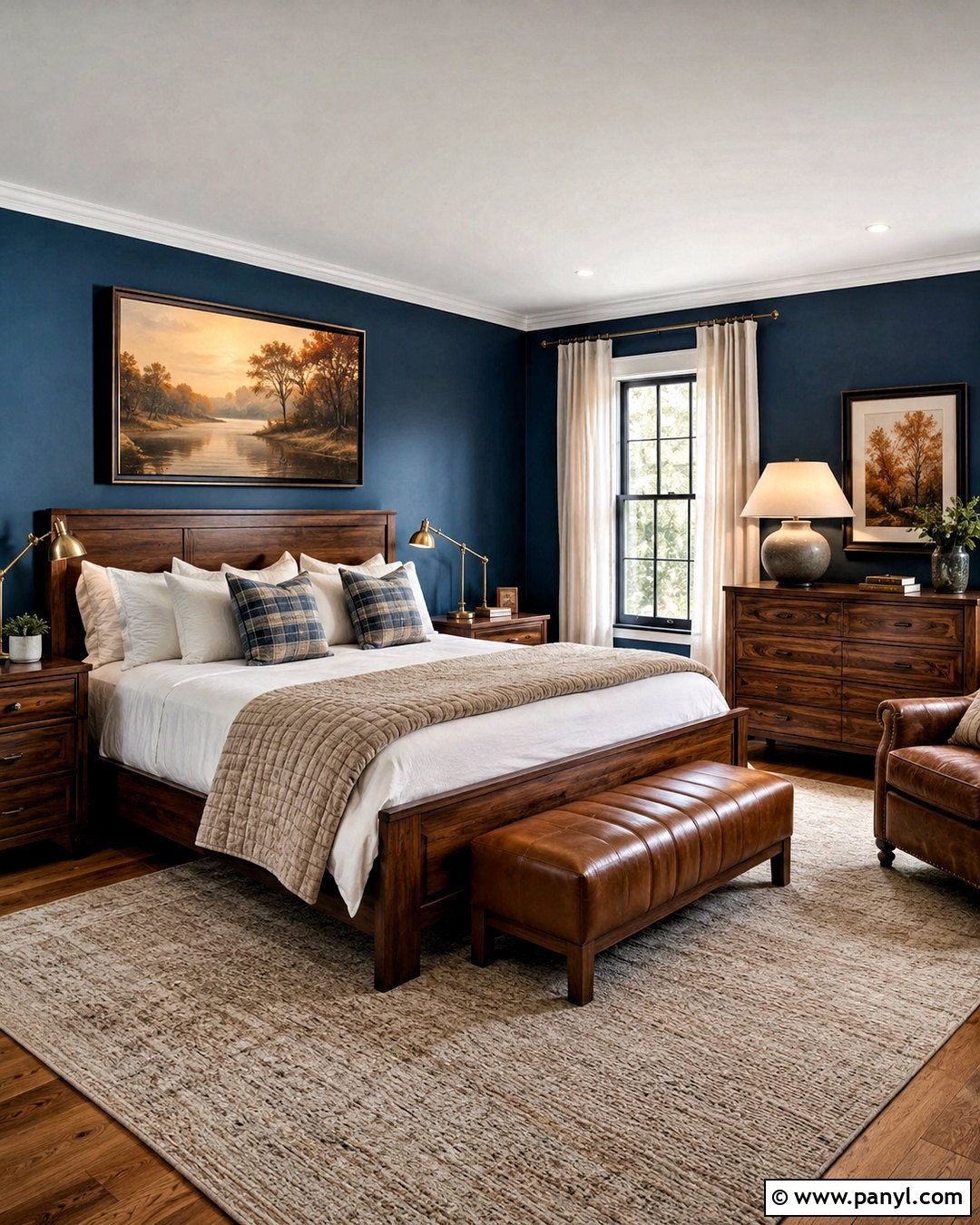 Dark Blue Bedroom With Wood Furniture - 20 blue wall room ideas bedrooms