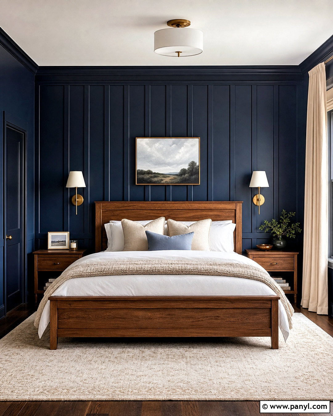 Dark Blue Bedroom With Wood Paneling - 20 bedroom ideas blue walls