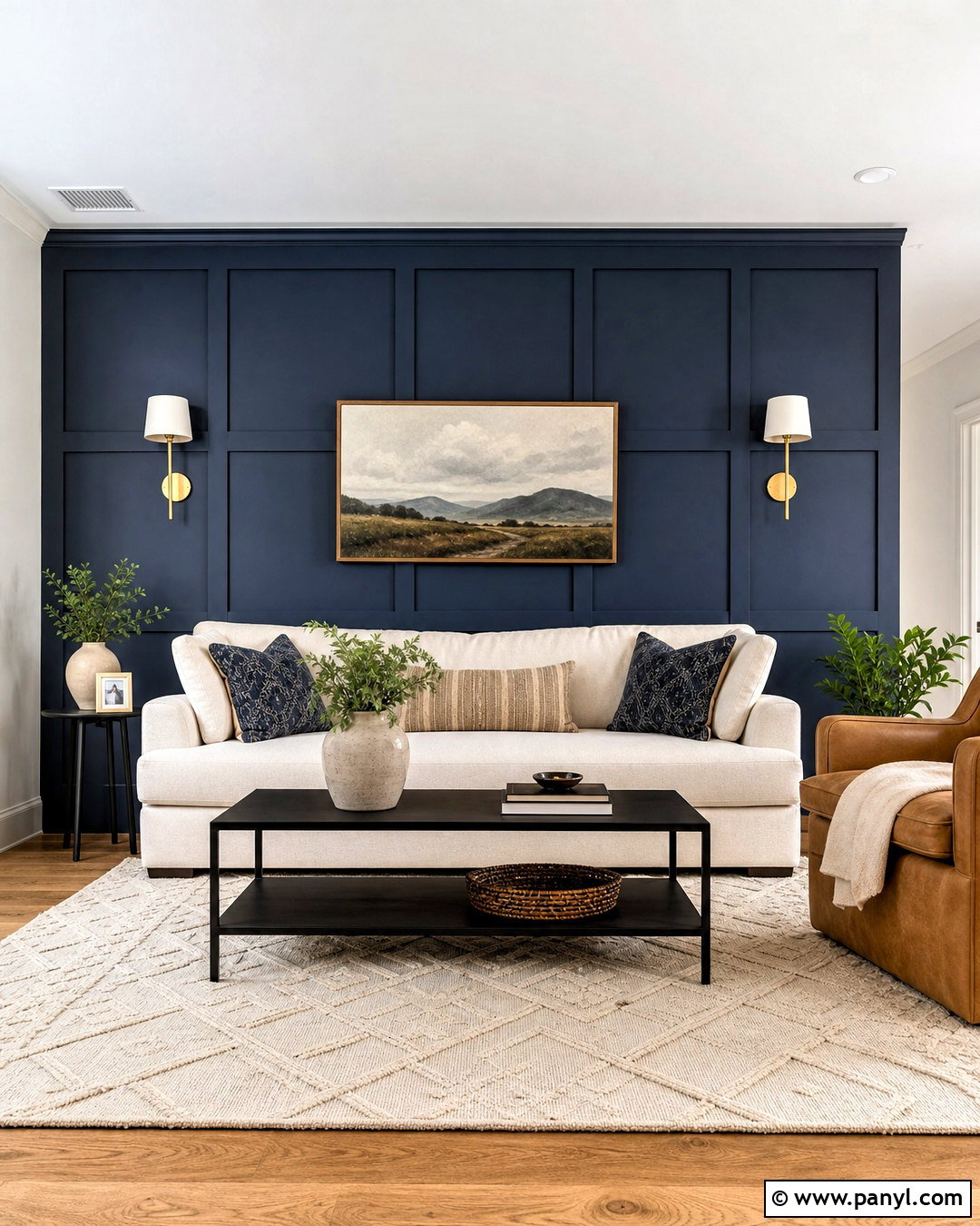 Dark Blue Board And Batten Accent Wall - 20 dark blue accent wall living room ideas