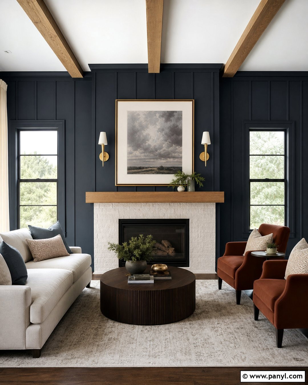 Dark Blue Board And Batten Fireplace Wall - 20 Dark Blue Accent Wall Living Room With Fireplace Ideas