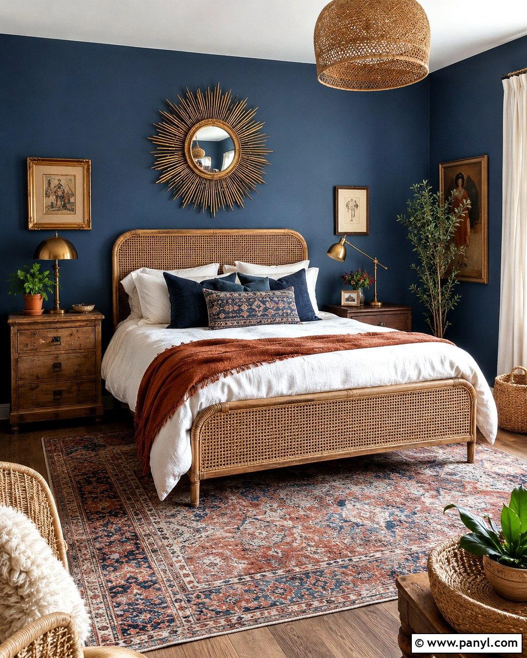 Dark Blue Boho Bedroom Wall With Gold Decor - 20 Dark Blue Wall With Gold Accents