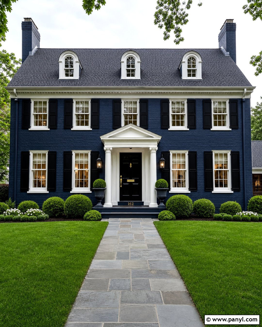 Dark Blue Brick Colonial House - 20 Dark Blue Painted Brick Ideas