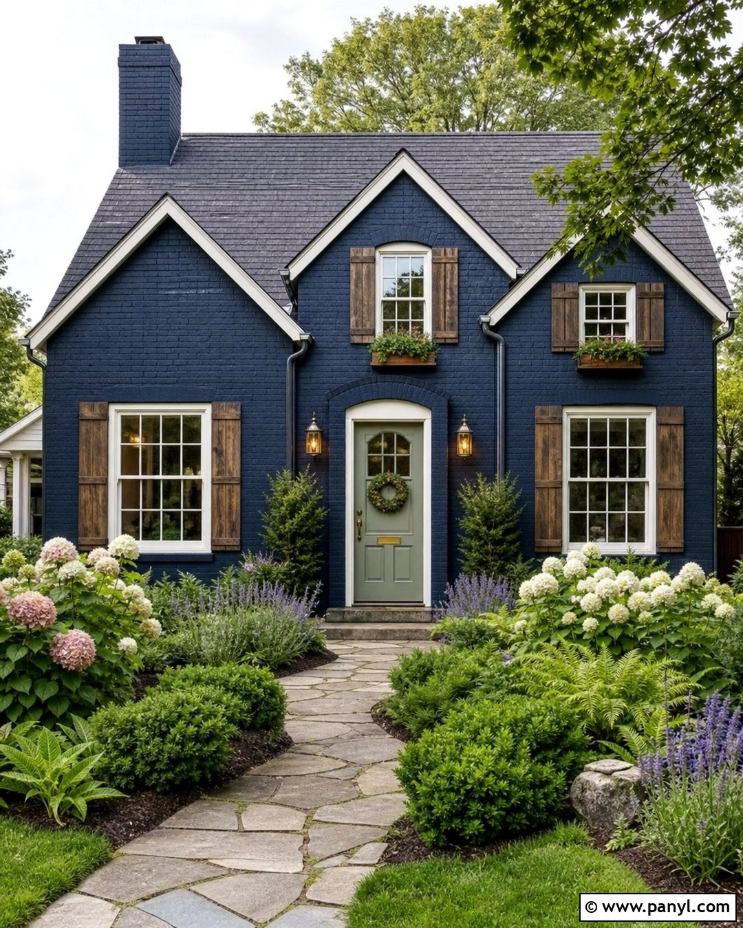 Dark Blue Brick Cottage House - 20 Dark Blue Painted Brick Ideas