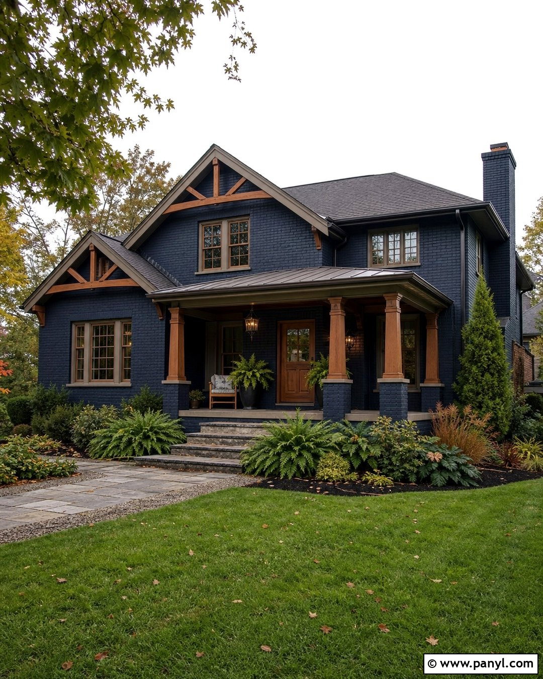 Dark Blue Brick Craftsman House - 20 Dark Blue Painted Brick Ideas