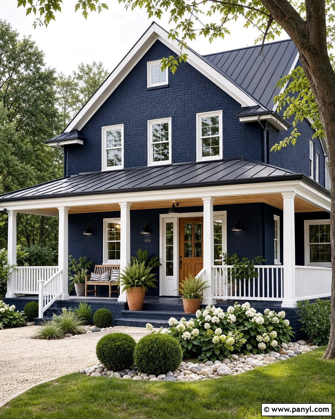 Dark Blue Brick Farmhouse - 20 Dark Blue Painted Brick Ideas
