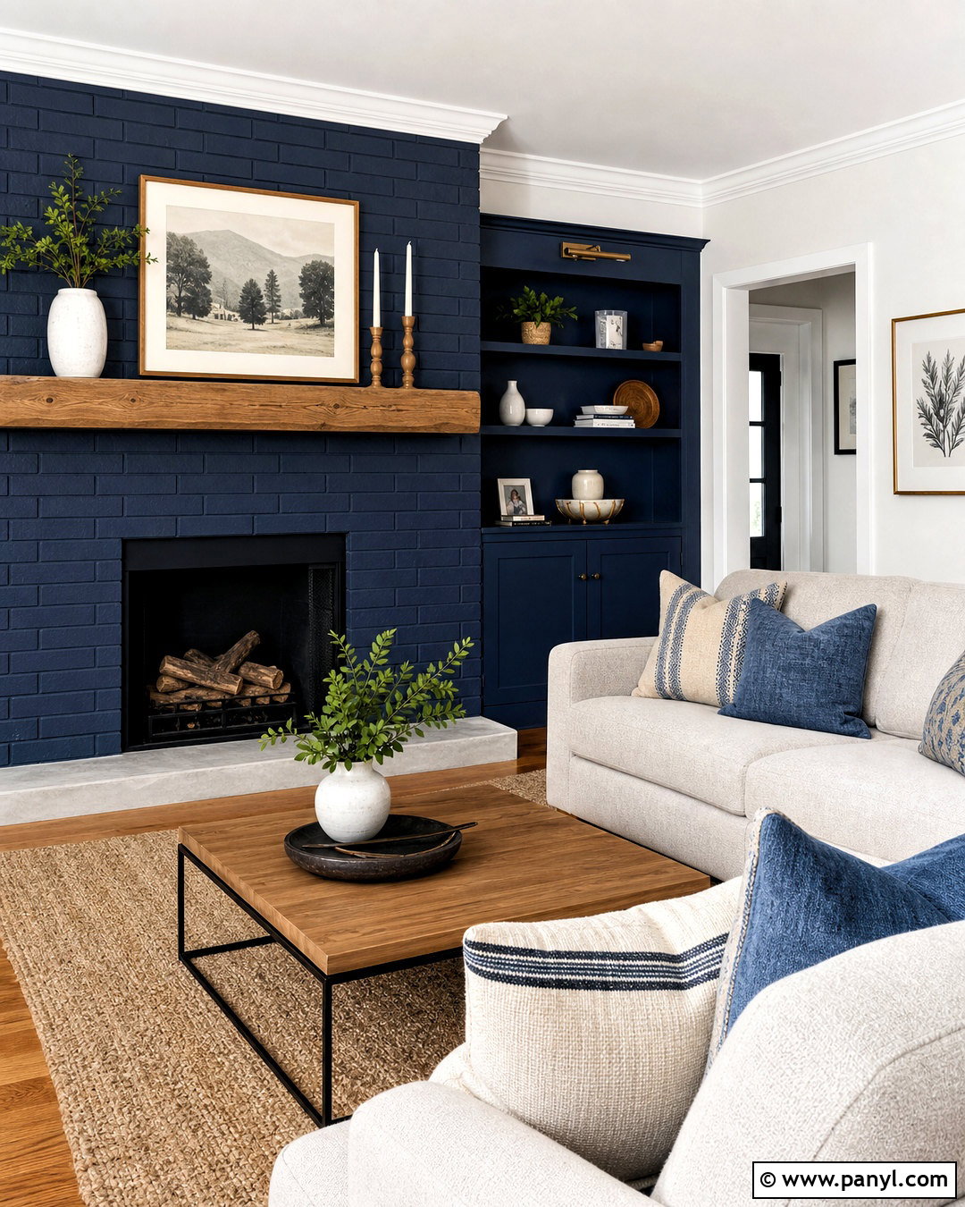 Dark Blue Brick Fireplace - 20 dark blue fireplace ideas
