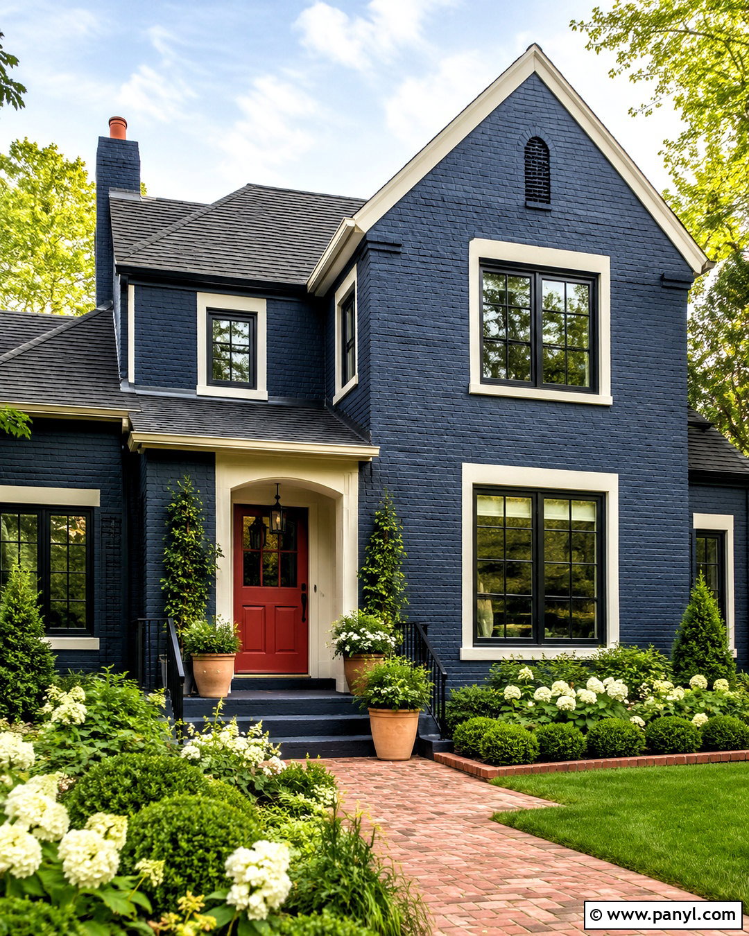 Dark Blue Brick House With Red Door - 20 blue brick house exterior ideas