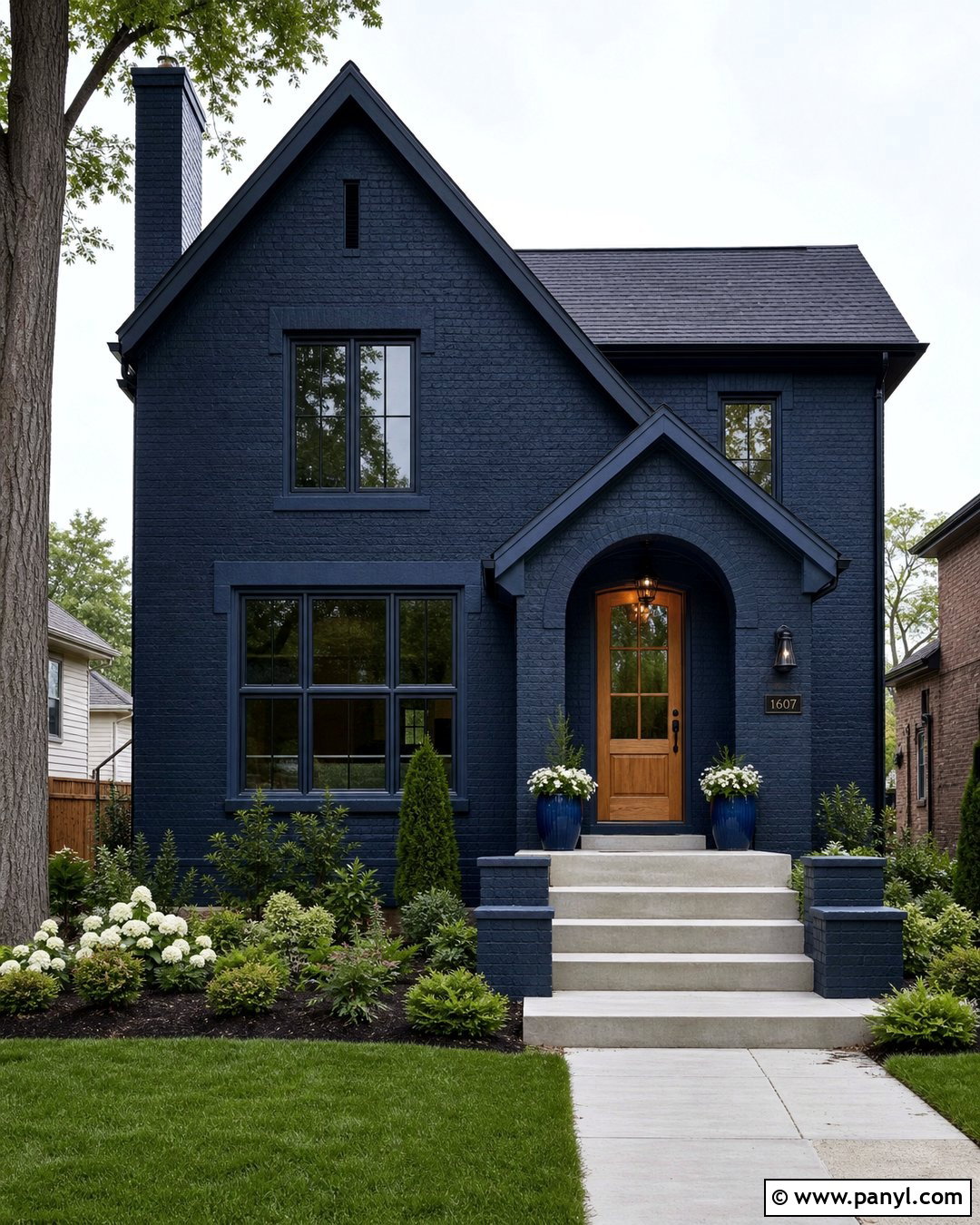 Dark Blue Brick With Blue Trim - 20 Dark Blue Painted Brick Ideas