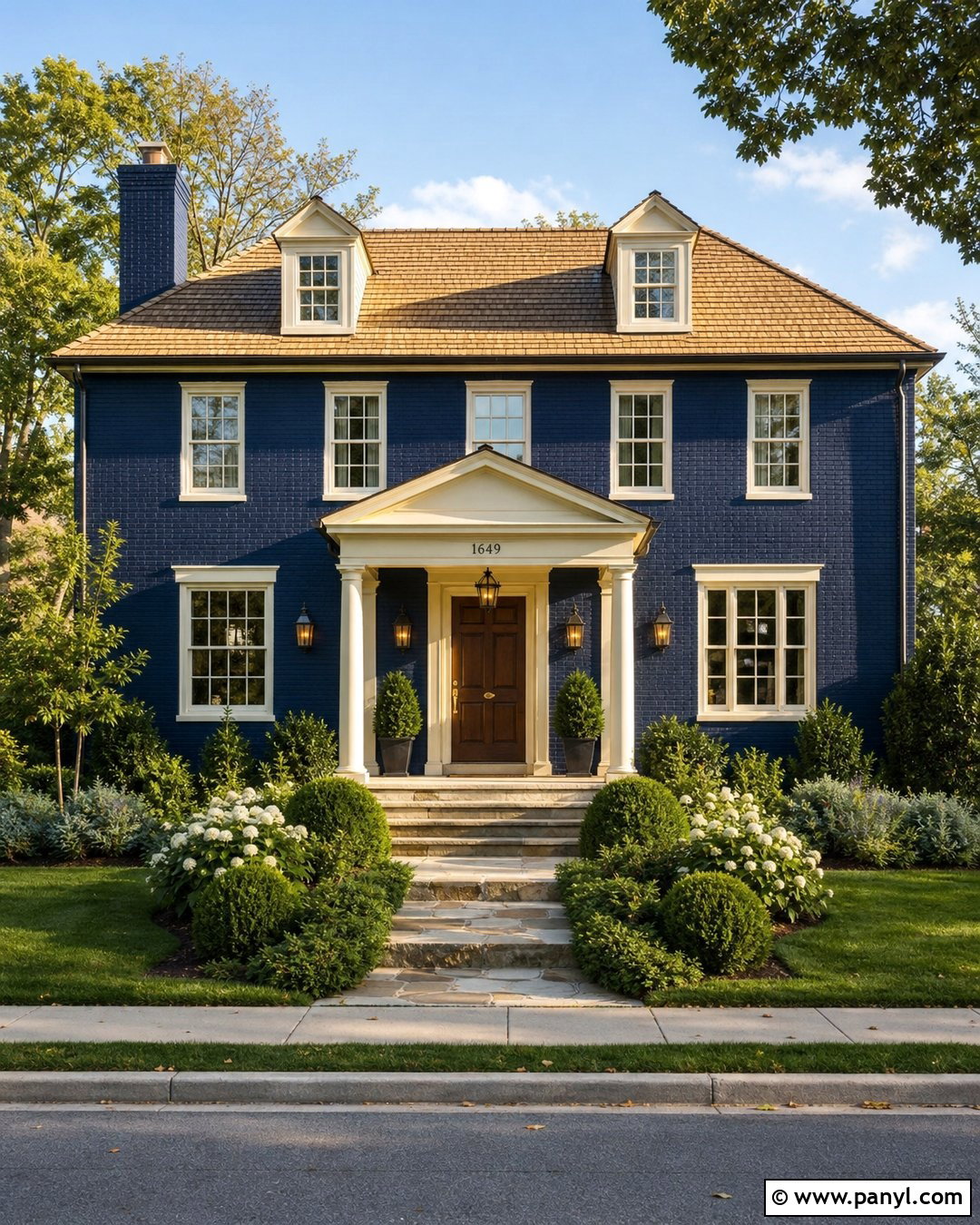 Dark Blue Brick With Cream Trim - 20 Dark Blue Painted Brick Ideas