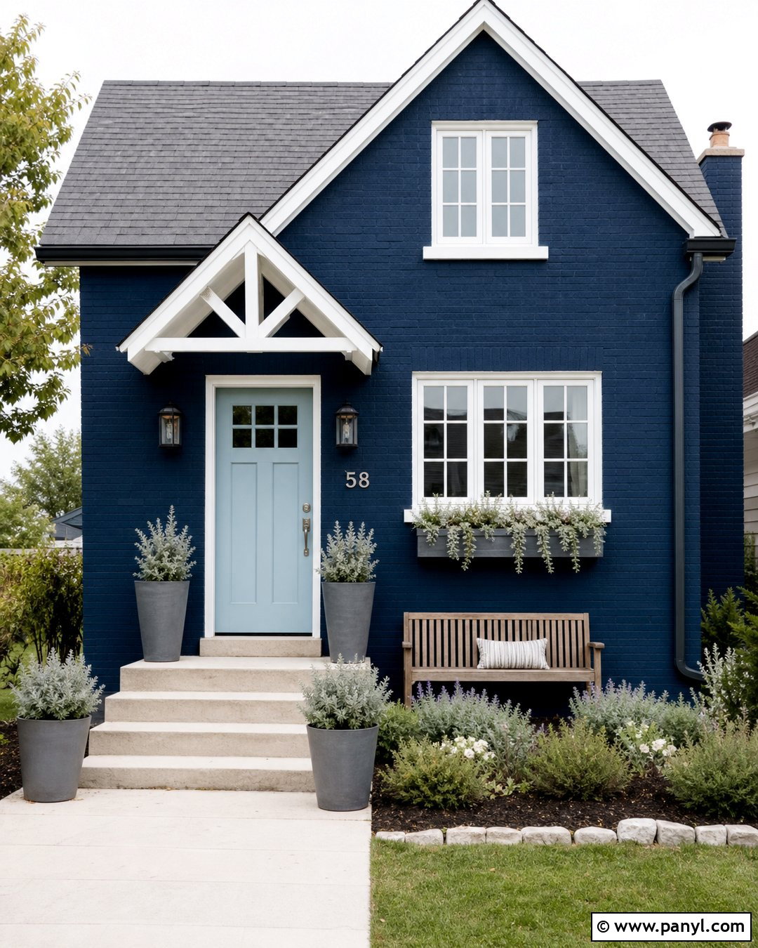 Dark Blue Brick With Light Blue Door - 20 Dark Blue Painted Brick Ideas