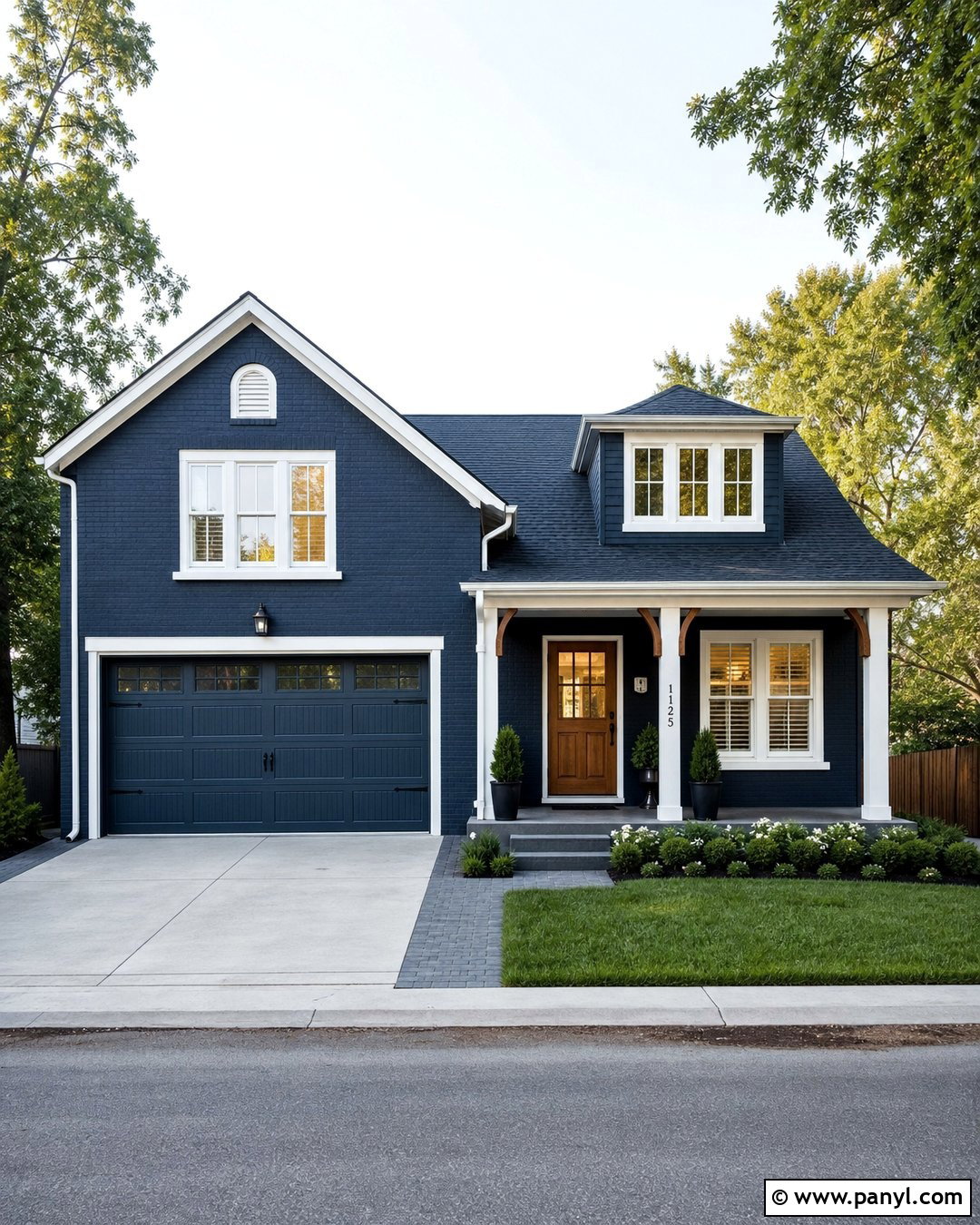 Dark Blue Brick With Matching Garage Door - 20 Dark Blue Painted Brick Ideas