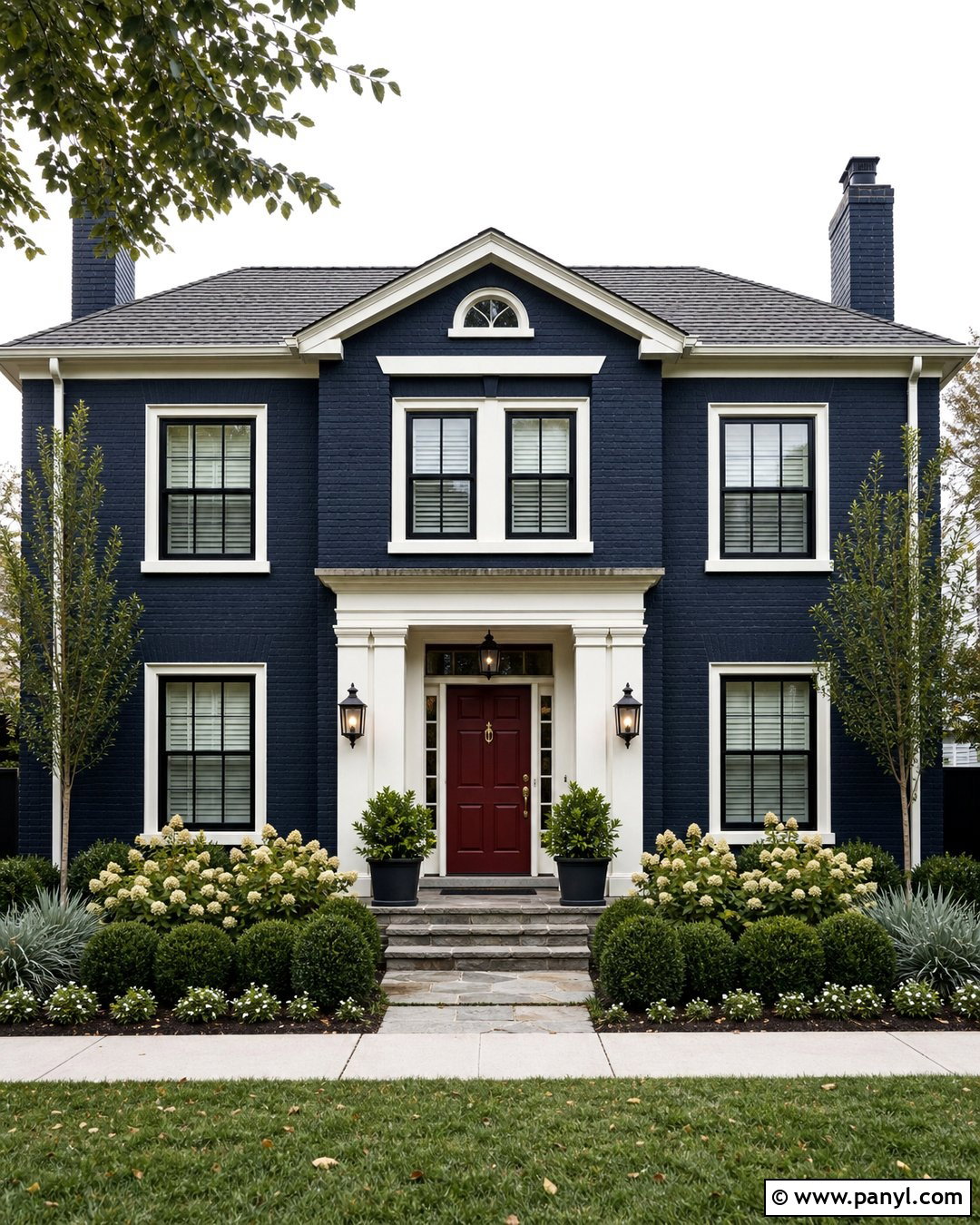 Dark Blue Brick With Red Front Door - 20 Dark Blue Painted Brick Ideas