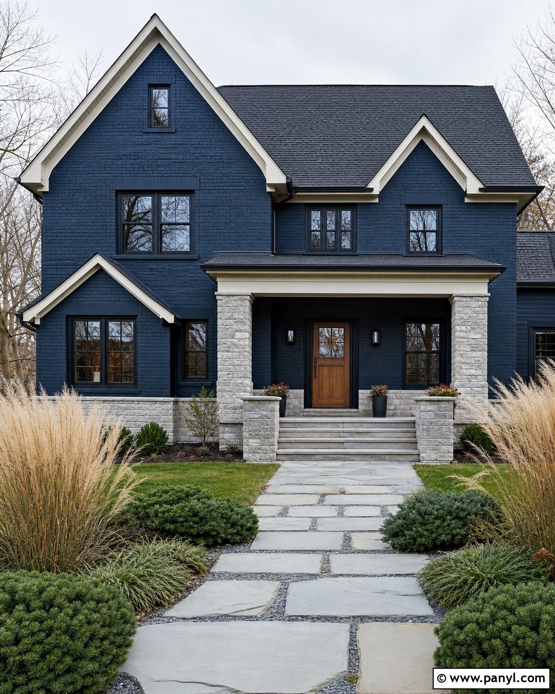 20 Dark Blue Painted Brick Ideas for Striking Curb Appeal