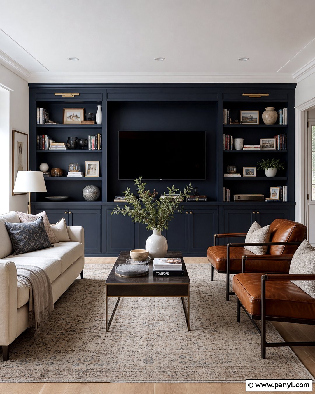 Dark Blue Built-In Wall - 35 Dark Blue Accent Wall Ideas