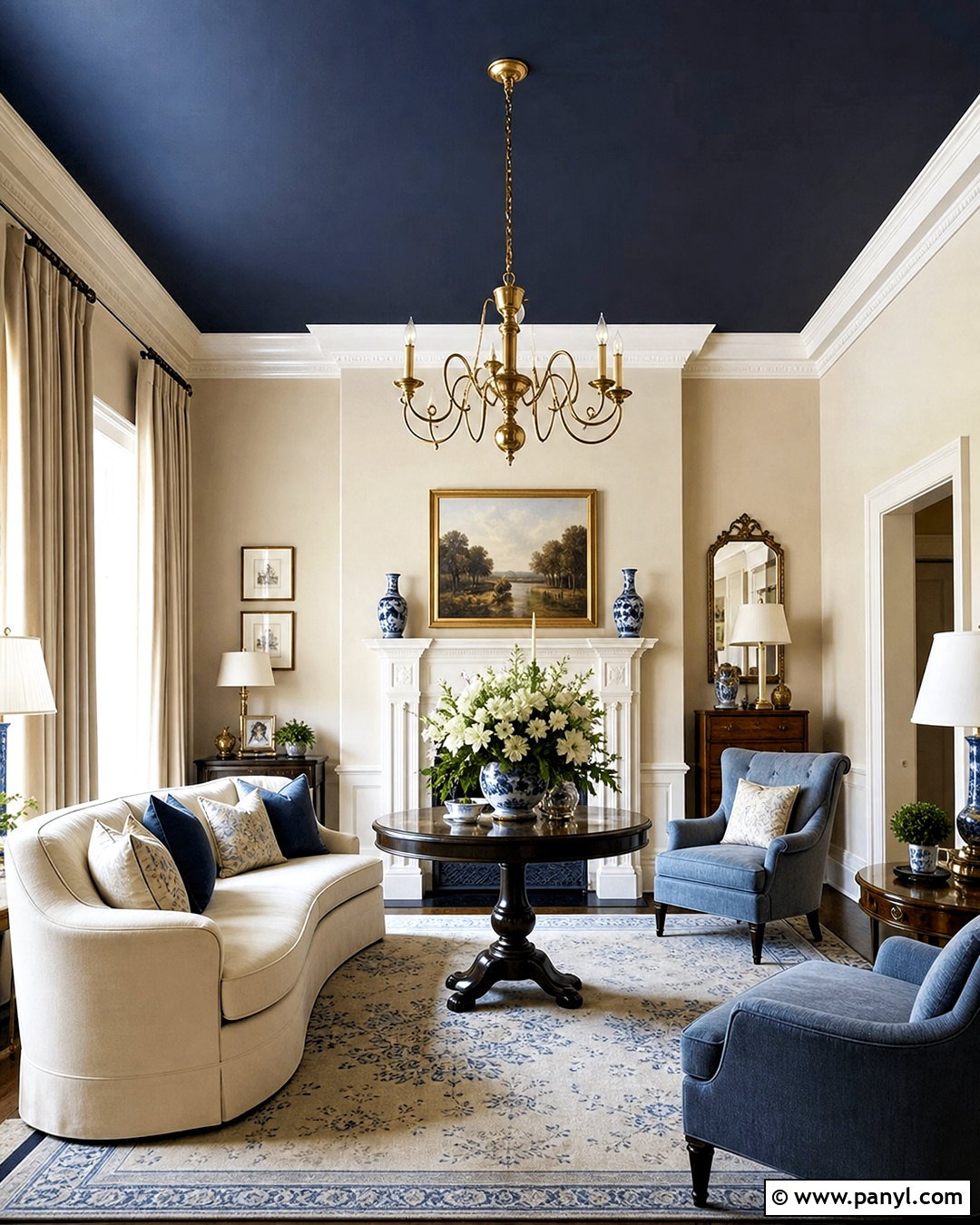 Dark Blue Ceiling With Crown Molding - 20 dark blue ceiling ideas