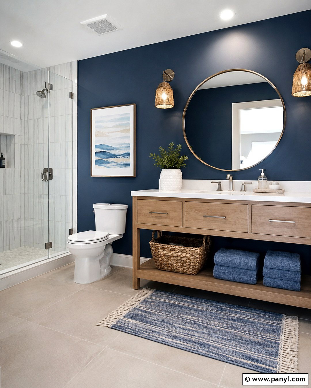 Dark Blue Coastal Bathroom - 20 Dark Blue Wall Bathroom Ideas