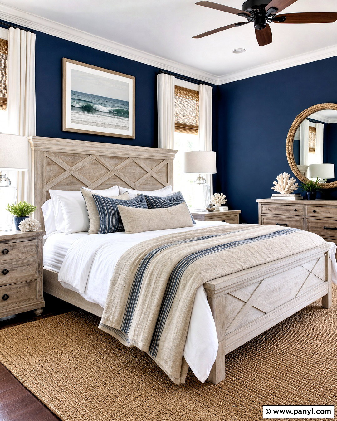 Dark Blue Coastal Bedroom - 20 dark blue wall bedroom ideas