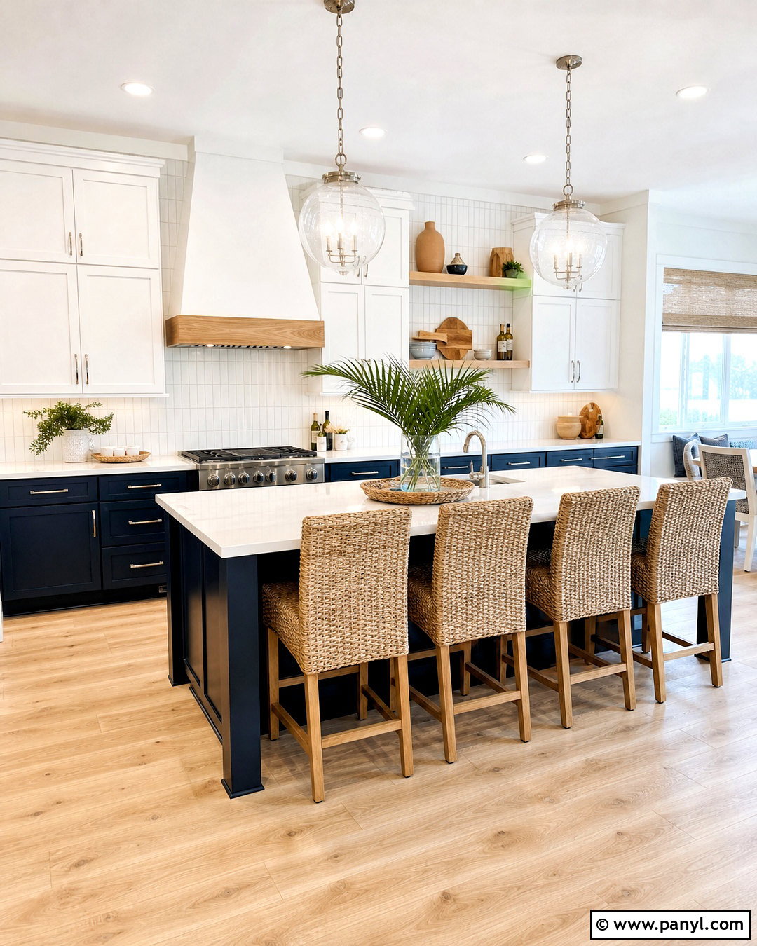 Dark Blue Coastal Kitchen With White Oak Accents - 20 dark blue and white kitchen ideas