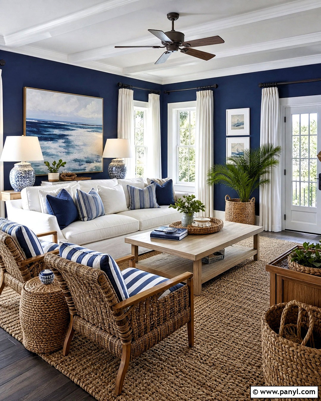 Dark Blue Coastal Living Room - 20 dark blue interior ideas